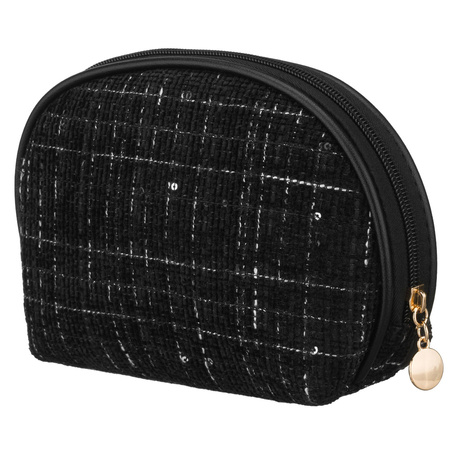 Schwarze Damen-Kosmetiktasche mit Karomuster aus synthetischem Material, ein Fach – Rovicky