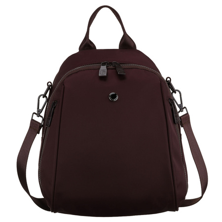 Kleiner, bordeauxroter Damen-Rucksack aus Polyester, ausgestattet mit einem zusätzlichen Gürtel – Peterson