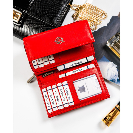 Rote Damen Geldbörse aus Leder mit Druckknopfverschluss und RFID-Schutz – Rovicky