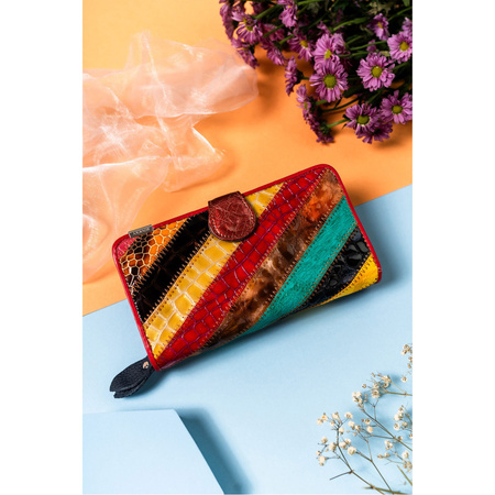 Große Damen Geldbörse aus echtem Leder im Patchwork-Muster – Rovicky