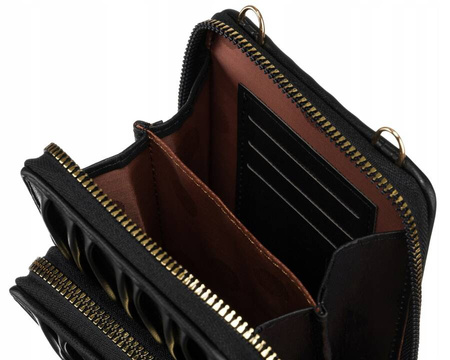 Schwarze Handtasche-Portemonnaie aus Öko-Leder mit modischen Falten vorn – Rovicky