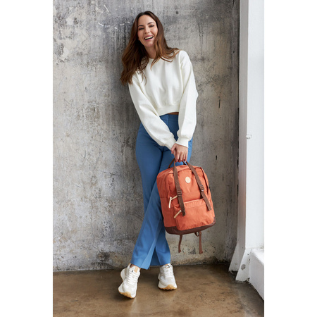 Orange-brauner City Rucksack mit Reißverschluss – Himawari