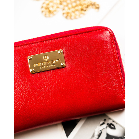 Rote Damen-Geldbörse im Federmäppchen-Stil aus Öko-Leder mit RFID-System – Peterson