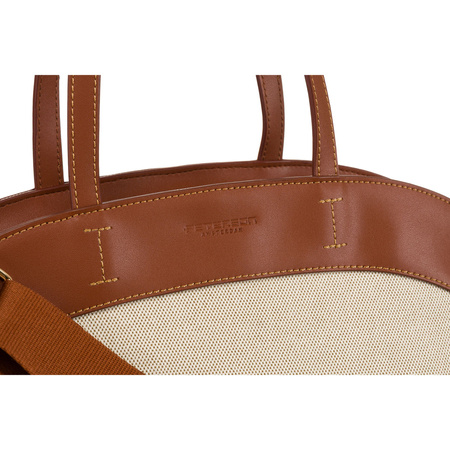 Große Damen Tasche aus Echtleder und Polyamidfaser in Beige-Braun – Peterson