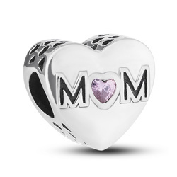 Silberner Charm Herz mit Zirkonia und Gravur für Modulararmband – Peterson