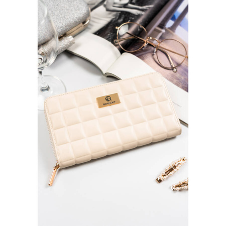 Damen Geldbörse im Federmäppchen-Stil in Ecru mit Reißverschluss – Rovicky