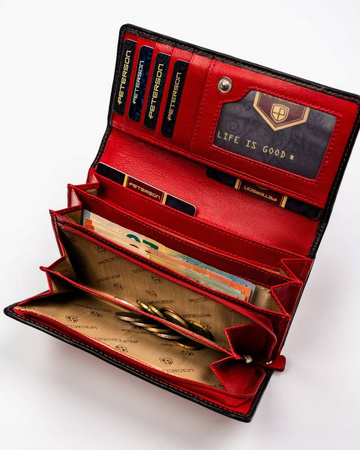 Geräumige Damen Geldbörse aus Leder mit Druckknopf und Reißverschluss – Peterson