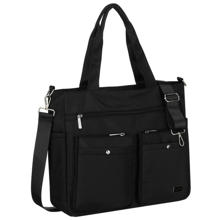 Schwarze, geräumige Damen-Laptoptasche aus Polyester – Peterson