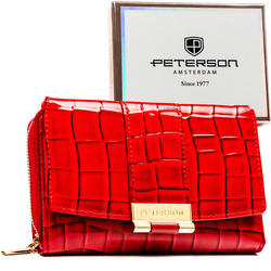 Damen-Geldbörse aus Öko-Leder in Rot mit Krokodilhaut-Prägung - Peterson