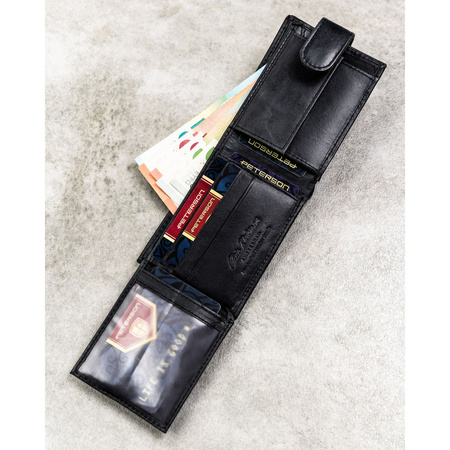 Schwarze Herren-Geldbörse aus Leder mit Druckknopfverschluss – Peterson