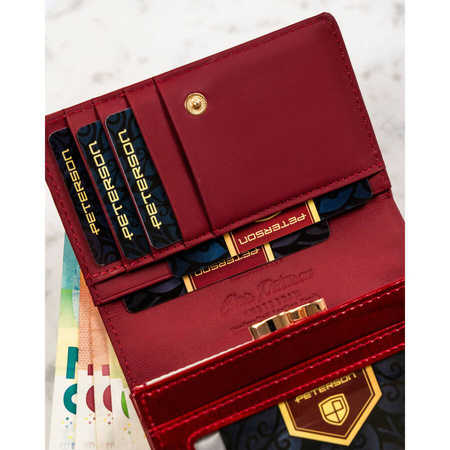 Lackierte Damen-Geldbörse aus Leder mit Druckknopf in Rot - Peterson