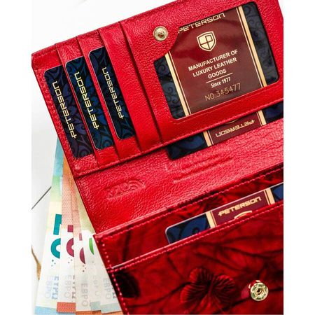 Stilvolle rote Damen Geldbörse aus Leder mit Fächern – Peterson