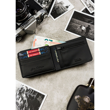 Schwarz-graue Herren Geldbörse im Querformat ohne äußeren Verschluss – Peterson