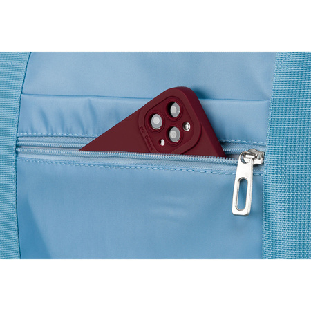 Hellblaue Sport-Reisetasche aus Polyester mit Schultergurt und Koffergurt – Peterson