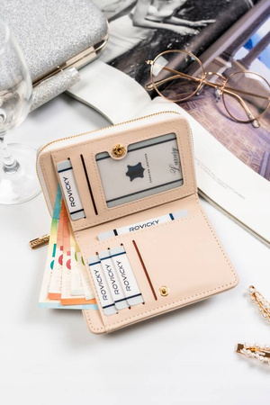 Damen-Geldbörse-Etui in Ecru mit gestepptem Panel – Rovicky