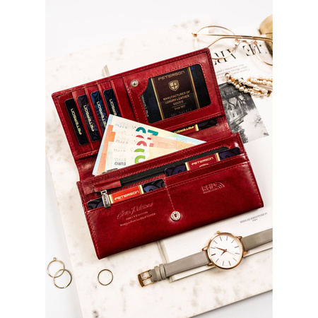 Elegante Damen Geldbörse aus Leder in Rot mit Druckknopf – Peterson