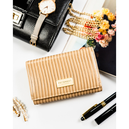 Damen-Geldbörse aus Natur- und Öko-Leder in Beige mit Flechtmuster – Peterson