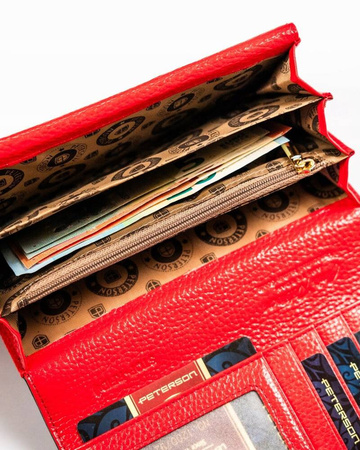 Damen Geldbörse aus Leder in Schwarz-Rot mit Außentasche – Peterson