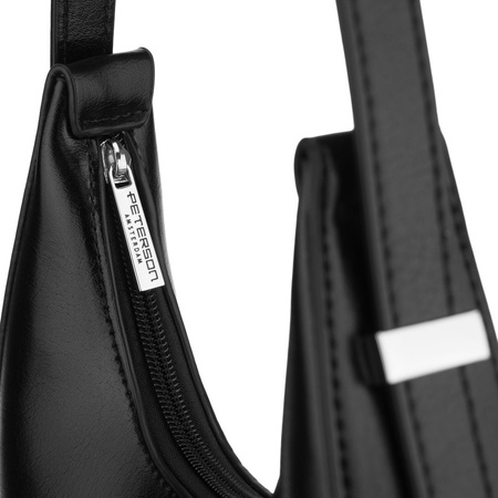 Schwarze Damen-Baguettetasche aus Kunstleder mit Reißverschluss – Peterson