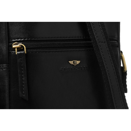 Schwarze Herren-Umhängetasche aus Leder mit goldenem Reißverschluss im Set mit einer kleinen Tasche – Peterson