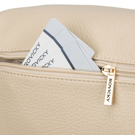 Beige Damen-Umhängetasche aus Öko-Leder mit Reißverschluss - Rovicky