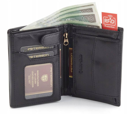 Große schwarze Herren Geldbörse aus Echtleder ohne Verschluss – Peterson