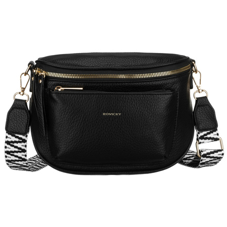 Schwarze Damen-Umhängetasche aus Öko-Leder, aufgehängt an einem verstellbaren Gürtel – Rovicky