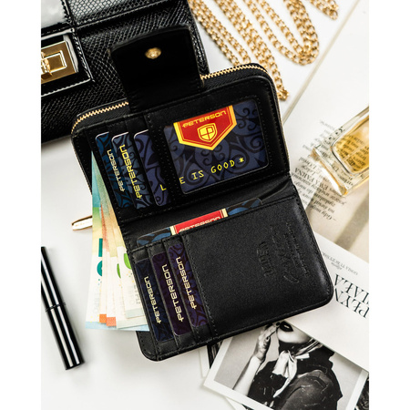 Elegante kleine Damen Geldbörse aus schwarzem Öko-Leder – Peterson