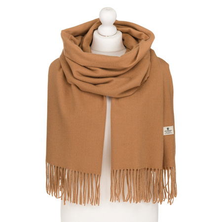 Einfarbiger Damen Schal in Kamel mit Fransen – Peterson