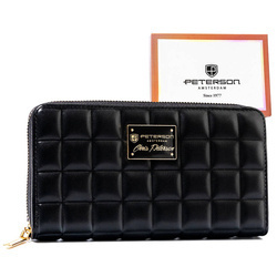 Modische Damen-Geldbörse mit Reißverschluss, goldenen Beschlägen und gesteppter Textur – Peterson