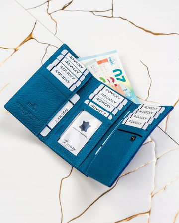 Damen Geldbörse aus Leder mit Bügelverschluss und Wellenmuster – Lorenti