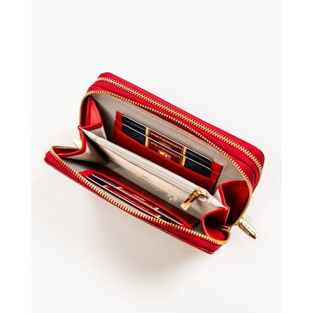 Rote Damen-Geldbörse im Federmäppchen-Stil aus Öko-Leder mit RFID-System – Peterson