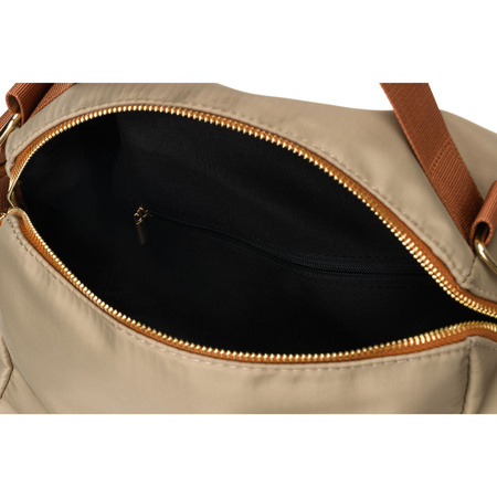 Städtische Umhängetasche aus Nylon und Öko-Leder in Khaki und Braun – Peterson