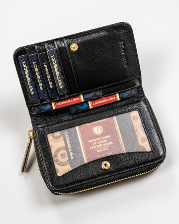 Schwarze Leder Geldbörse mit Druckknopf und RFID-Schutz – Peterson