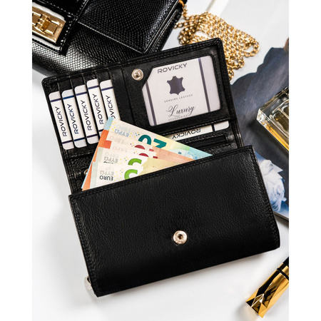 Schwarze Damen Geldbörse aus Leder mit RFID-Schutz – Rovicky