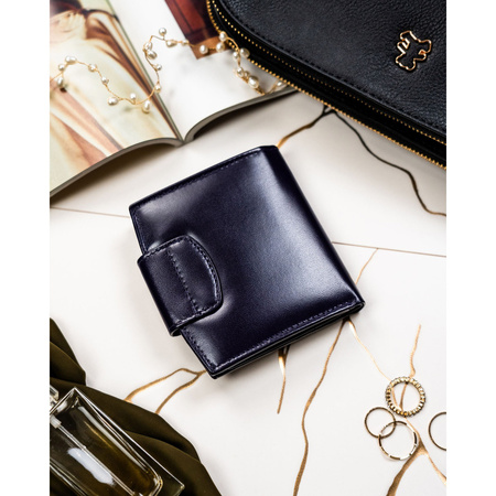 Damen-Geldbörse aus Leder, violett, mit RFID-System, mit Druckknopfverschluss – Peterson