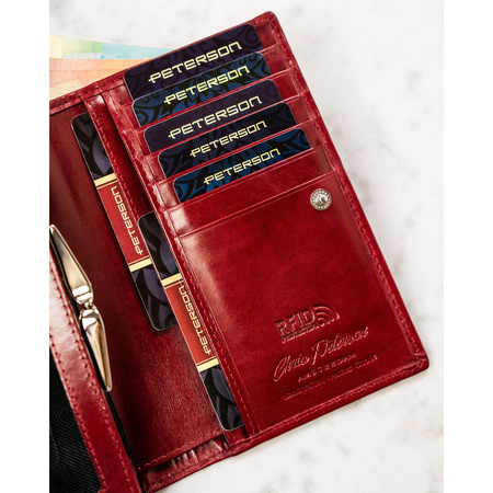 Damen Geldbörse rot aus Leder mit Klappe und Druckknopf – Peterson