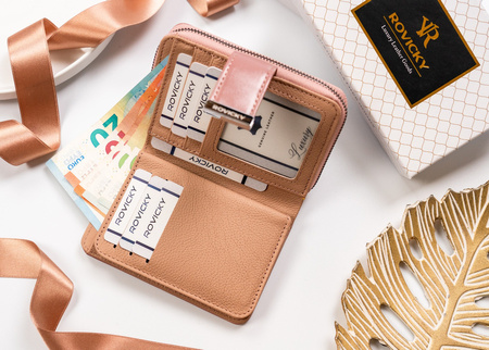 Damen Geldbörse aus einfarbigem Öko-Leder mit Druckknopf – Rovicky