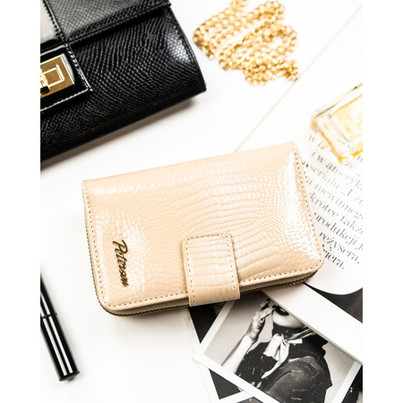 Beige Damen-Geldbörse aus Öko-Leder mit Krokodilhautmuster-Prägung – Peterson
