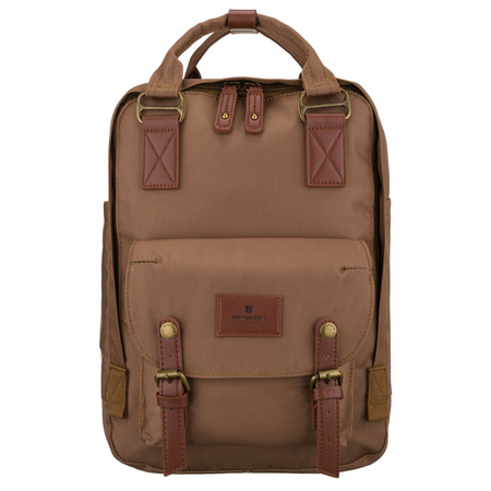 Damen-Rucksack aus Polyester und Öko-Leder in Braun, Ein-Kammer-Modell - Peterson