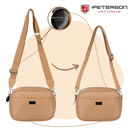 Beige Damen City-Umhängetasche aus Öko-Leder mit zwei Schulterriemen im Crossbody-Stil – Peterson