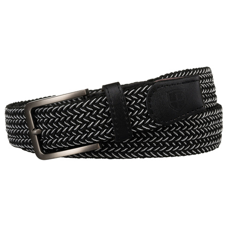 Schwarz-weißer Herren Gürtel mit klassischer Schnalle in Silber – Peterson