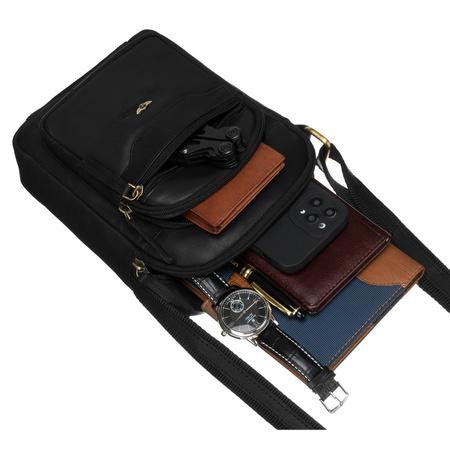 Schwarze Herren-Tasche aus Naturleder mit einer Herren-Geldbörse im Set – Peterson