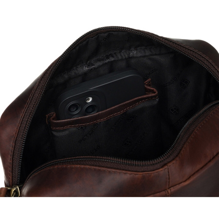 Herren-Umhängetasche, braune Umhängetasche aus Leder mit Tasche - Peterson