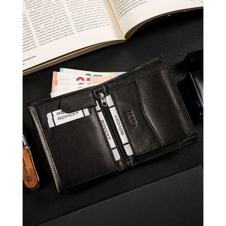 Schwarze, vertikale Herren Geldbörse aus Leder ohne äußeren Verschluss – Ronaldo