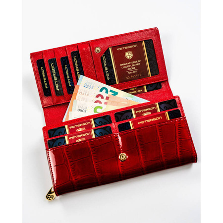 Rote Damen Geldbörse aus Leder mit Druckknopf und RFID-Schutz – Peterson