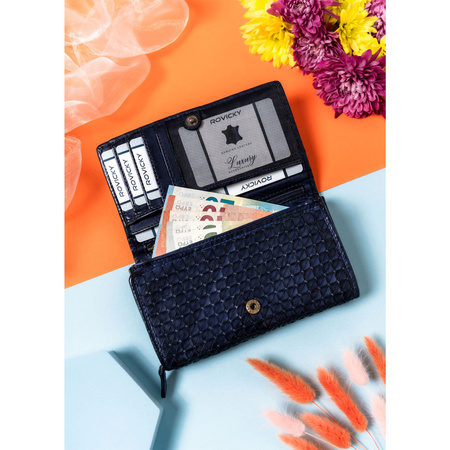 Elegante Damen Geldbörse in Dunkelblau aus Echtleder – Rovicky