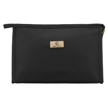 Schwarze, praktische Kosmetiktasche aus Öko-Leder mit Reißverschluss – Rovicky