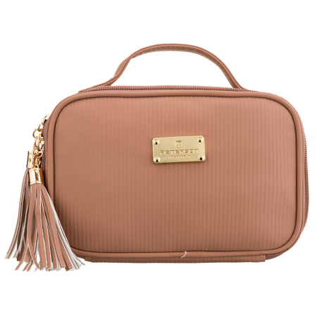 Ein-Kammer-Kosmetiktasche aus synthetischem Stoff in Beige mit praktischem Griff – Peterson