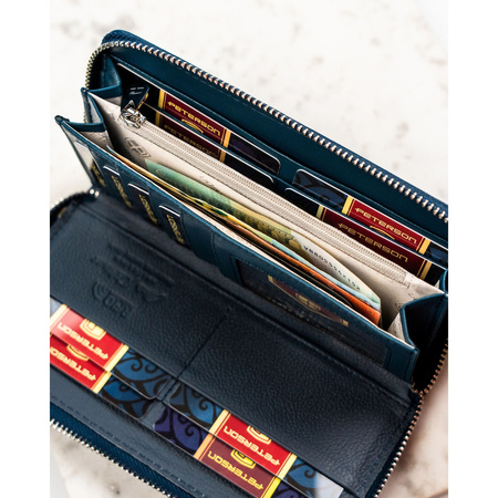 Damen-Geldbörse aus echtem und Öko-Leder in Navy, mit Reißverschluss - Peterson